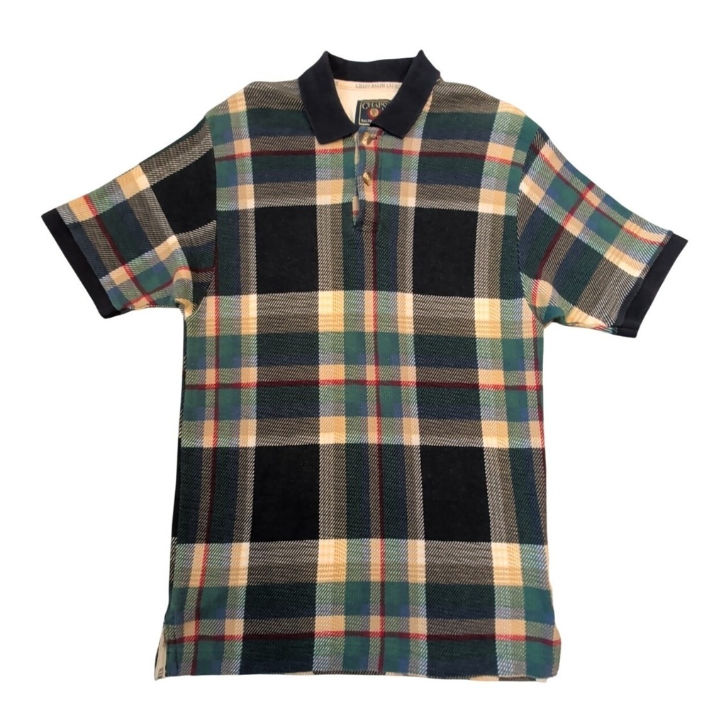 Vintage Chaps Ralph Lauren Soft Knit Polo Men's Medium Multicolor Tartan Plaid